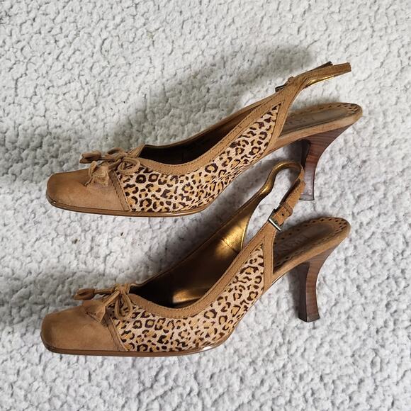 Franco Sarto Leopard Print Calf Hair Slingback Pumps kitten heels size 6.5 - Picture 1 of 6